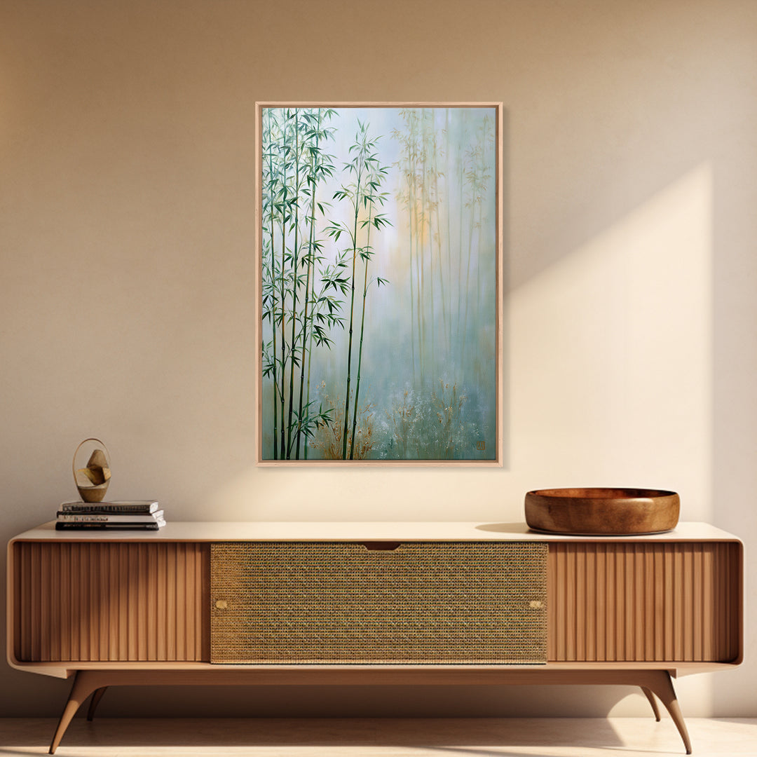 Misty Bamboo Forest Framed Canvas Print, Spa Art, Salon Decor, Spa Decor, Oil Painting, Serenity, Statement Artwork, Boho Decor, SPA-2x3-85