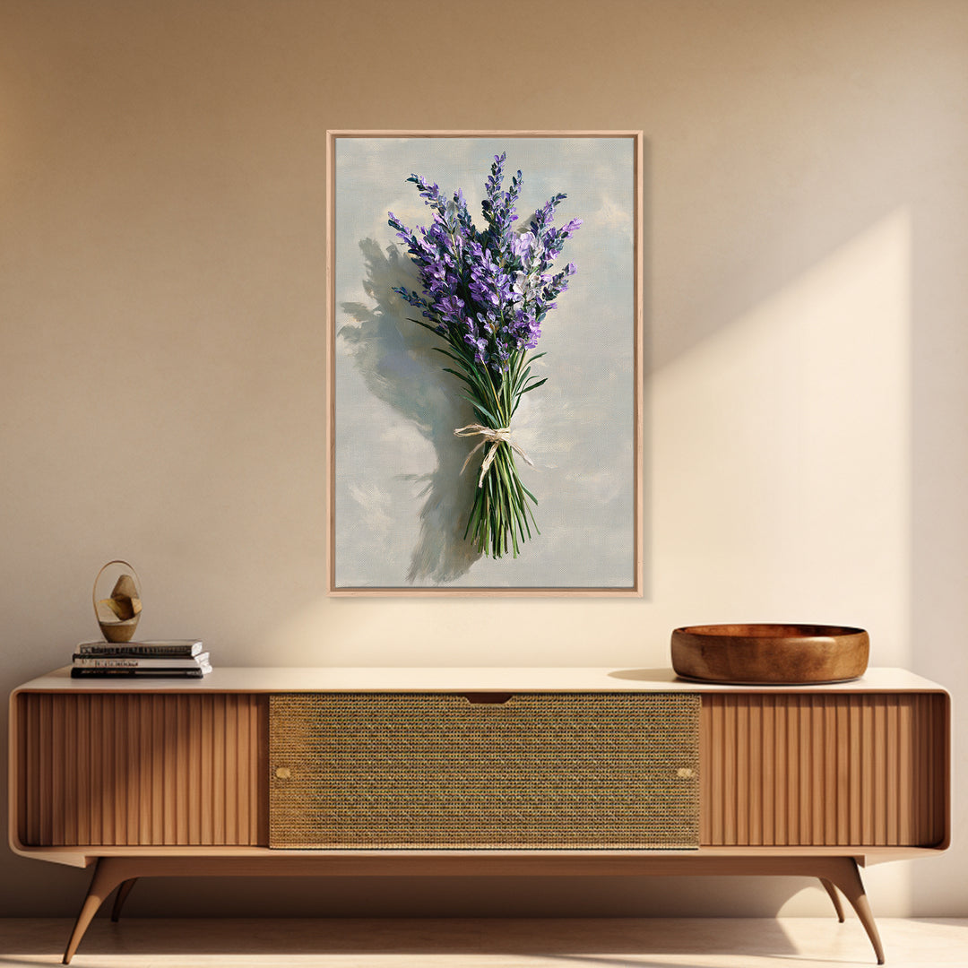 Lavender Bundle with Soft Shadow Framed Canvas Print, Spa Art, Esthetician Decor, Spa Decor, Fine Art, Serenity, Room Decor, SPA-2x3-87