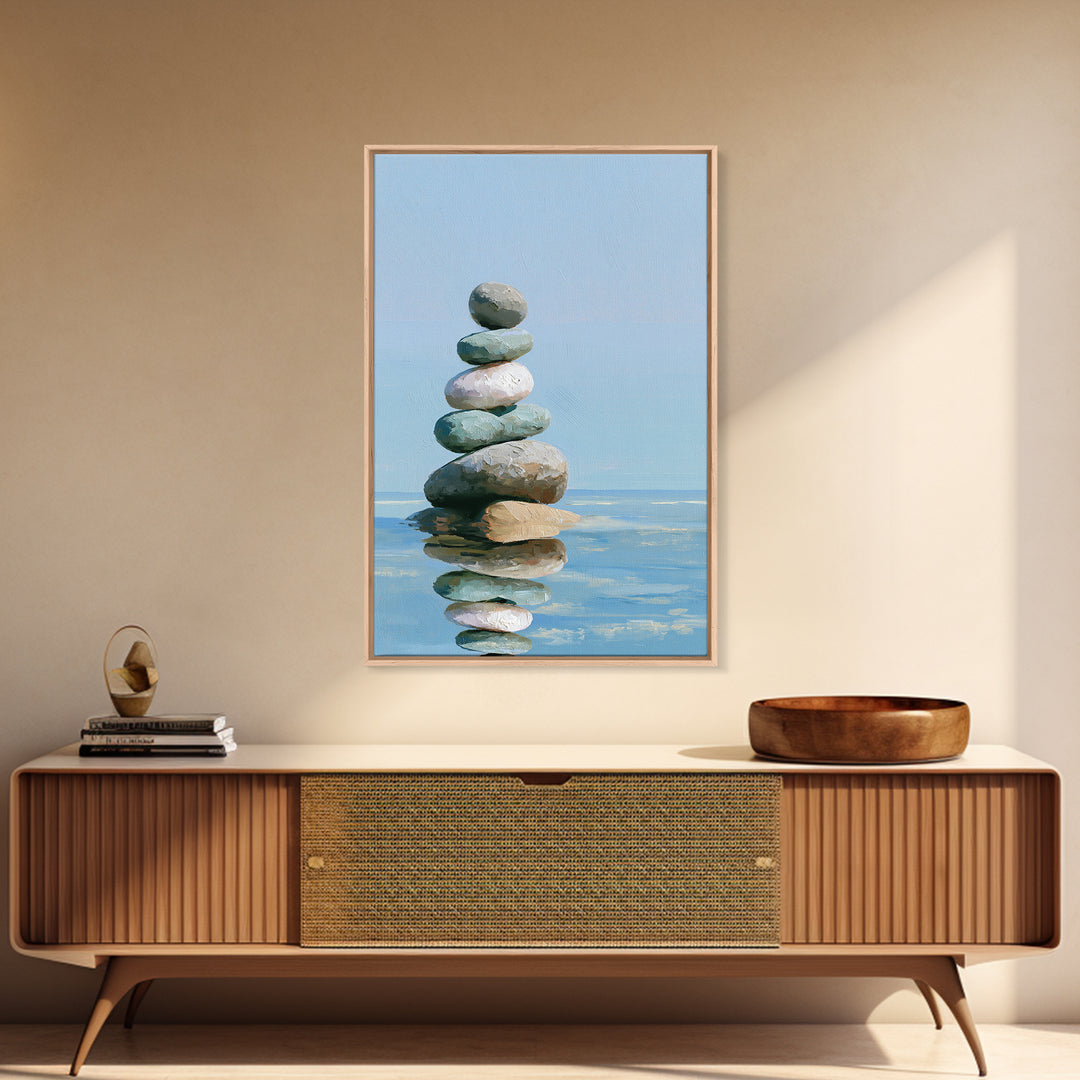 Stacked Stones Beside Calm Water Canvas Print, Spa Art, Travel Poster, Spa Decor, Fine Art, Serenity, Salon Decor, City Art, SPA-2x3-9