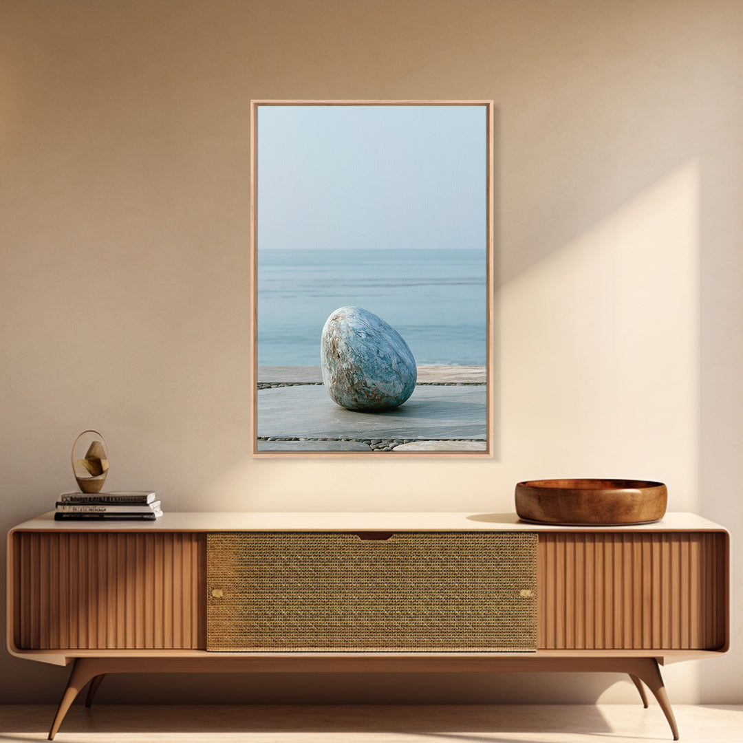 Coastal Horizon in Muted Spa Blues Framed Canvas Print, Spa Art, Spa, Spa Decor, Oil Painting, Serenity, Teen Girl Room Decor, SPA-2x3-90