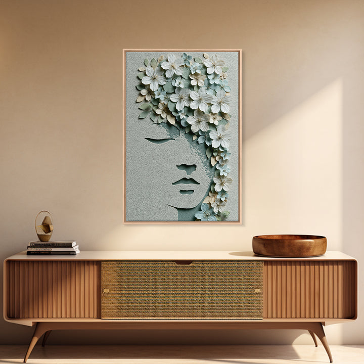 Minimal Face with Closed Eyes and Flowers Canvas Print, Spa Art, Spa Wall Art, Spa Decor, Watercolor Art, Serenity, SPA-2x3-99