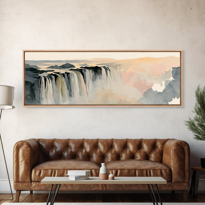 Serene Waterfall with Mist Framed Canvas Print, Spa Art, Wall Art Print, Spa Decor, Serenity, Animal Art, Modern Home Decor, SPA-3x1-10