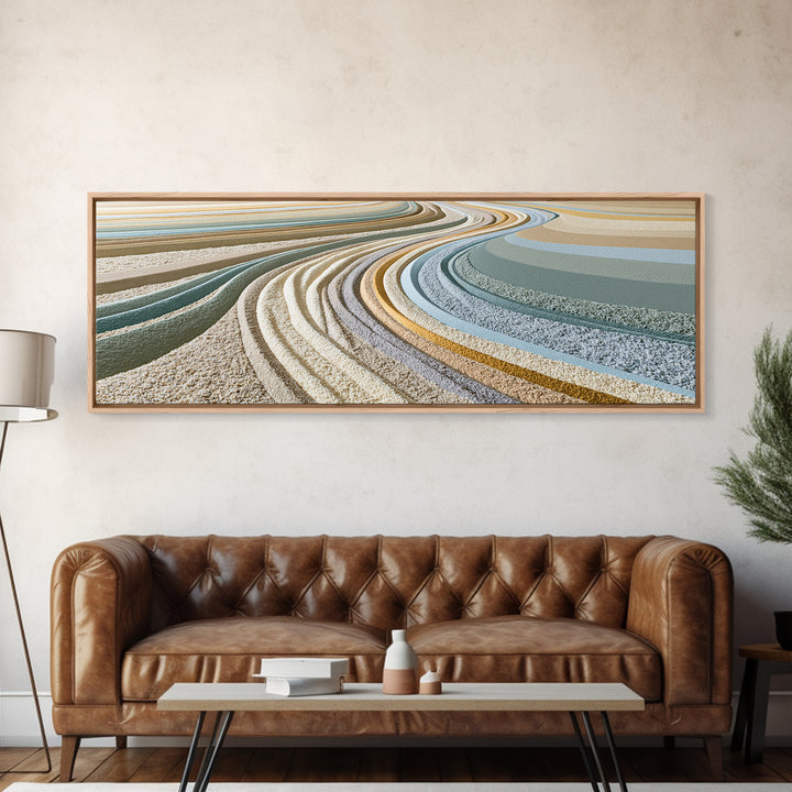 Sand Garden Lines Canvas Print, Spa Art, Textured Painting, Spa Decor, Fine Art, Serenity, Travel Poster, Abstract, SPA-3x1-100