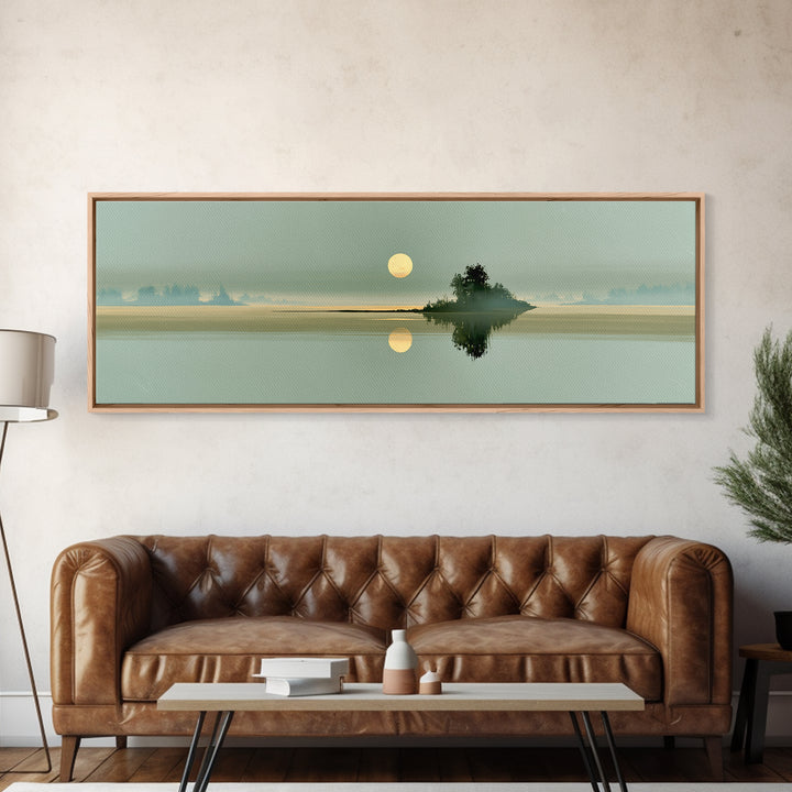 Moonlit Lake Reflection Framed Canvas Print, Spa Art, Gallery Decor, Spa Decor, Fine Art, Serenity, Wall Art, Home Decor, SPA-3x1-15