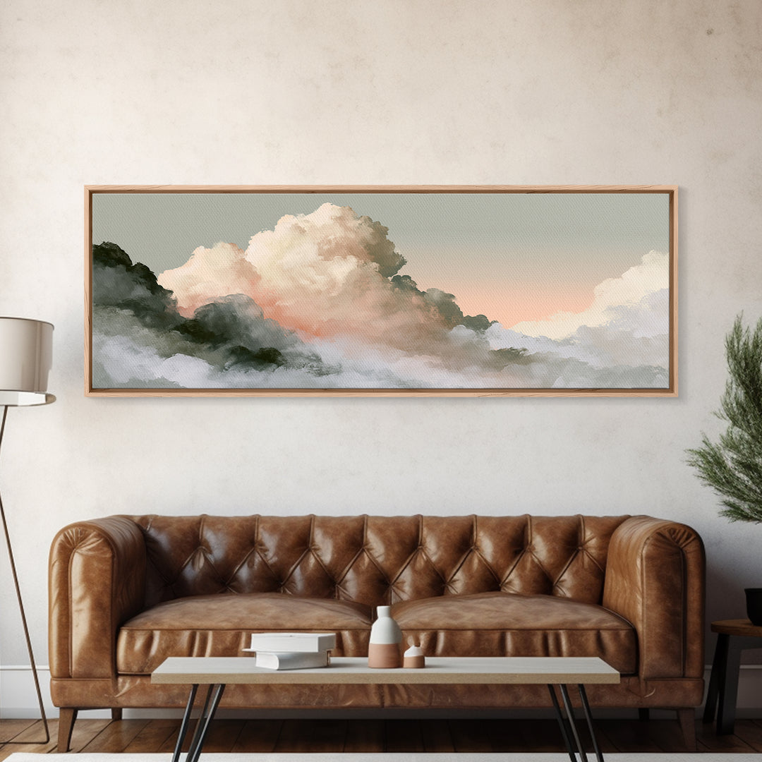 Soft Cloudscape in Cream and Sage Canvas Print, Spa Art, Dog Groomer Gifts, Spa Decor, Oil Painting, Serenity, Fine Art Print, SPA-3x1-29
