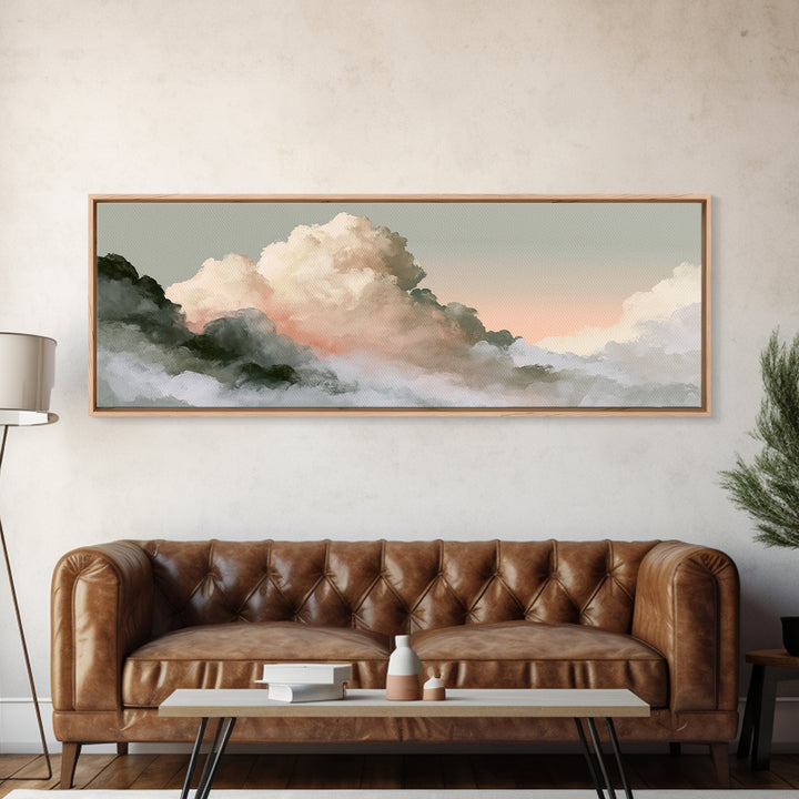 Soft Cloudscape in Cream and Sage Canvas Print, Spa Art, Dog Groomer Gifts, Spa Decor, Oil Painting, Serenity, Fine Art Print, SPA-3x1-29