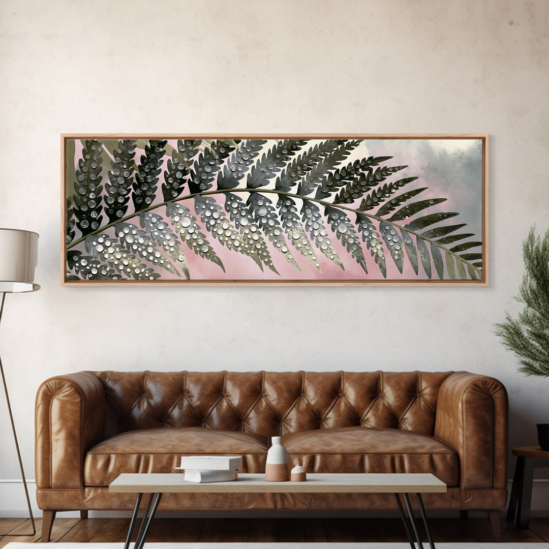 Fern Leaf Closeup Framed Canvas Print, Spa Art, Botanical Art, Spa Decor, Oil Painting, Serenity, Fashion Wall Art, SPA-3x1-51