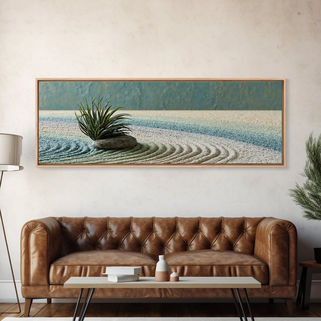 Sand Garden Lines Framed Canvas Print, Spa Art, Textured Painting, Spa Decor, Fine Art, Serenity, Travel Poster, Abstract, SPA-3x1-52