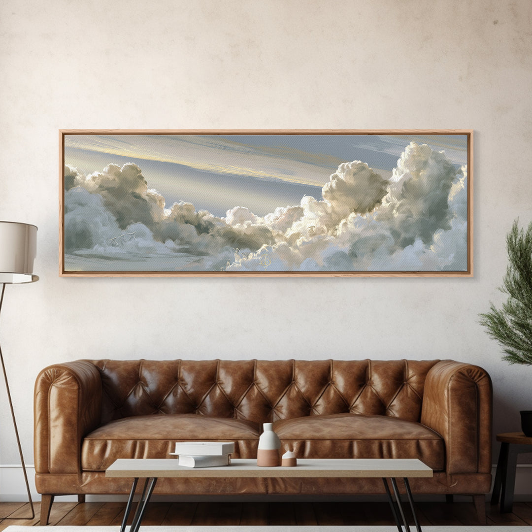 Soft Cloudscape in Cream and Sage Framed Canvas Print, Spa Art, Esthetician Decor, Spa Decor, Fine Art, Serenity, Room Decor, SPA-3x1-53