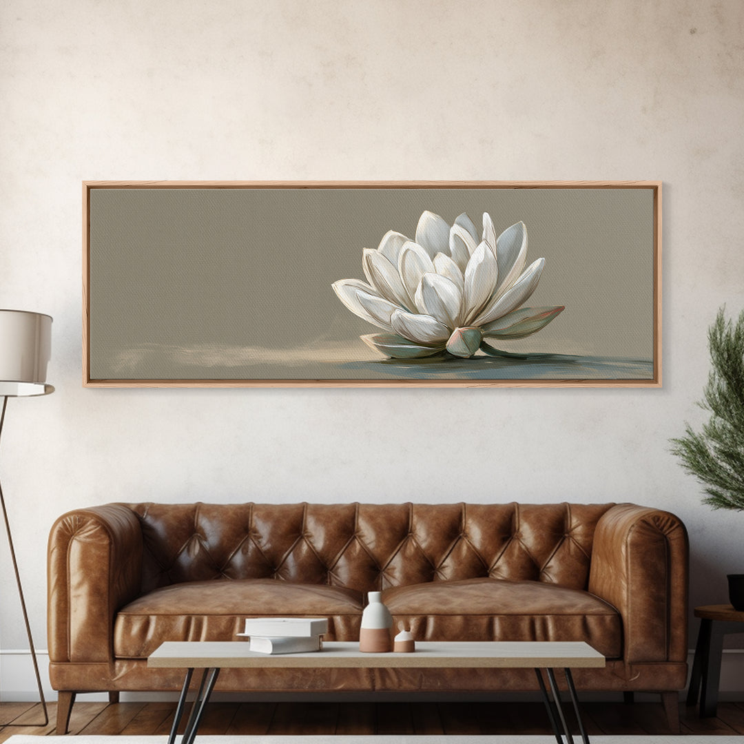 Single White Flower on Linen Ground Framed Canvas Print, Spa Art, Tarot Card Art, Spa Decor, Watercolor Art, Serenity, SPA-3x1-57