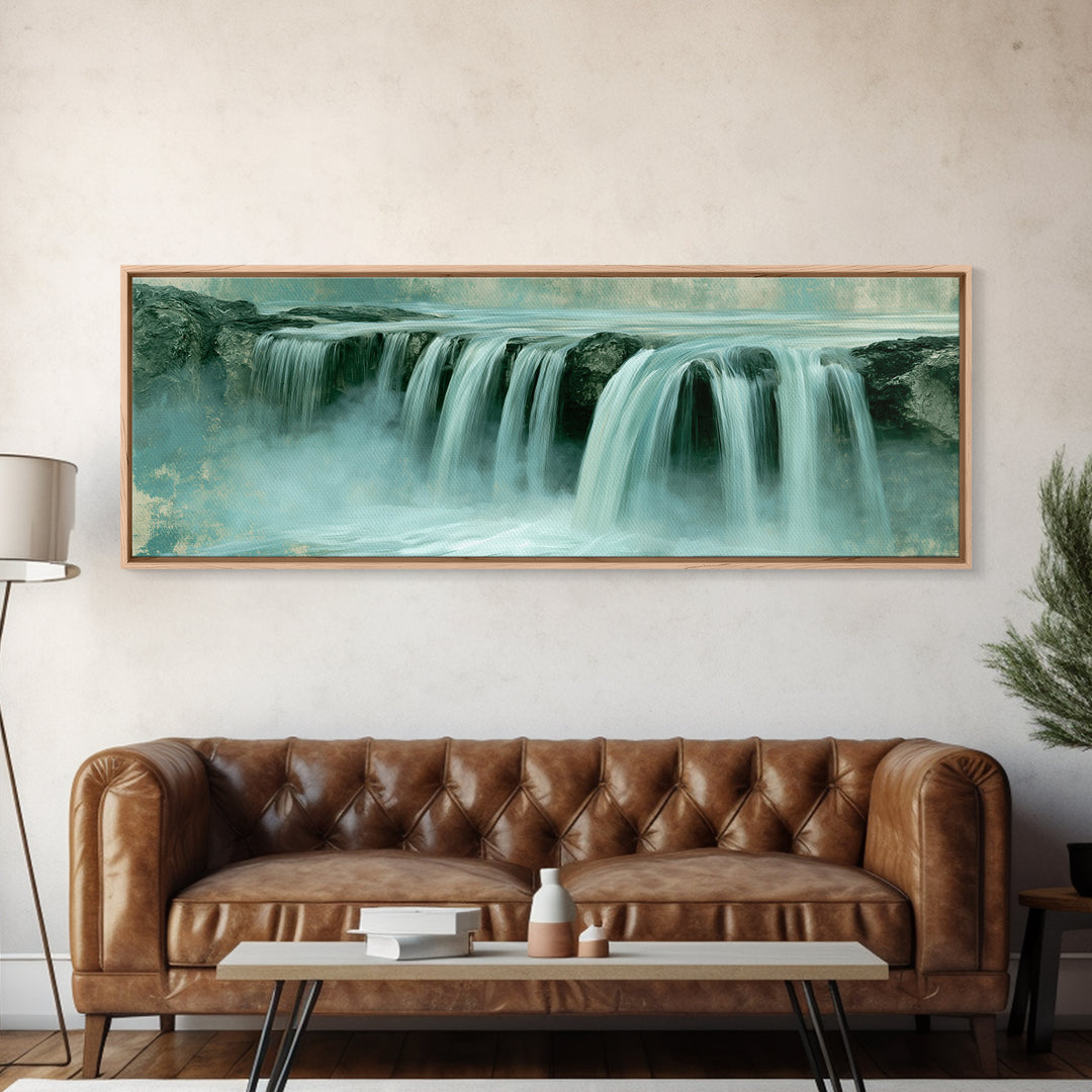 Serene Waterfall with Mist Framed Canvas Print, Spa Art, Fine Art Photography, Spa Decor, Fine Art, Serenity, Wildlife Wall Art, SPA-3x1-58