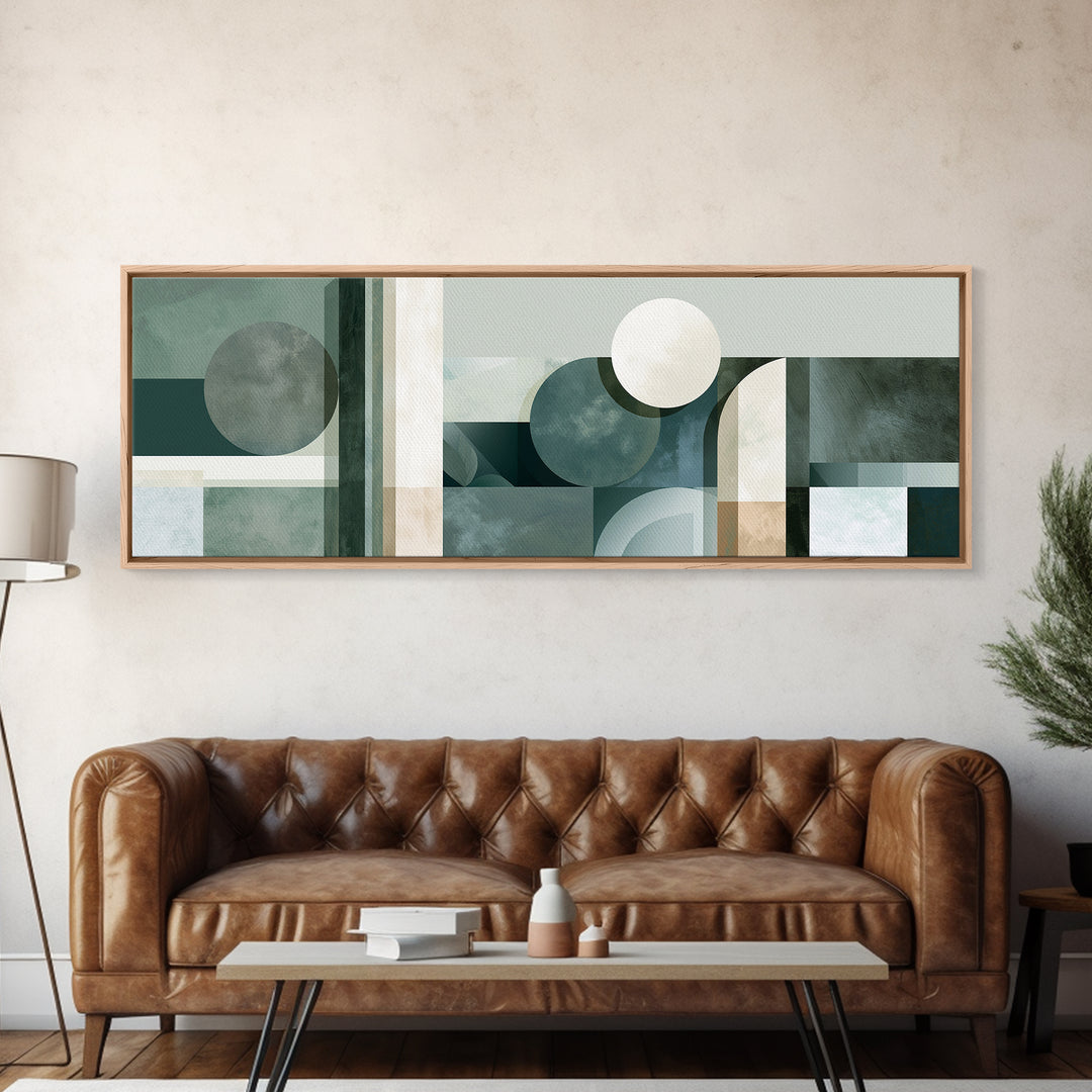 Sage and Ivory Geometric Calm Composition Canvas Print, Spa Art, Hair Salon Wall Art, Spa Decor, Abstract Art, Serenity, SPA-3x1-61