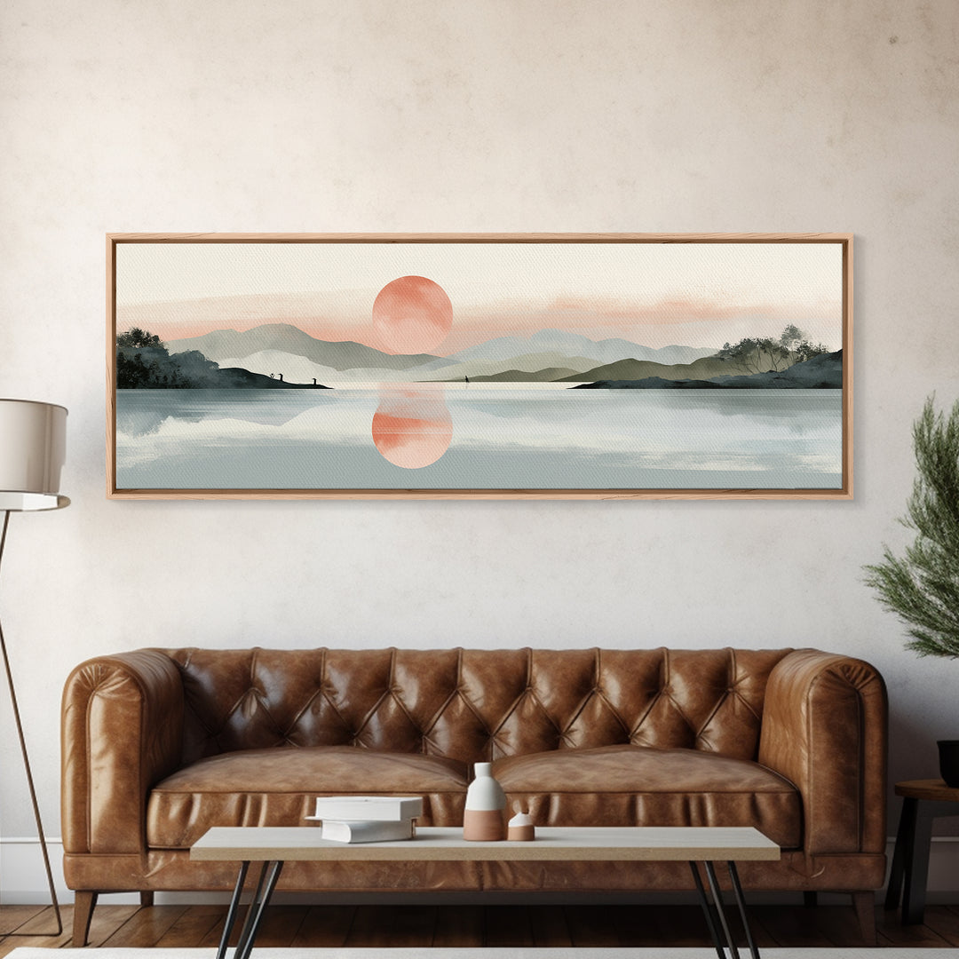 Moonlit Lake Reflection Framed Canvas Print, Spa Art, Minimalist Decor, Spa Decor, Fine Art, Serenity, Contemporary Art, SPA-3x1-63