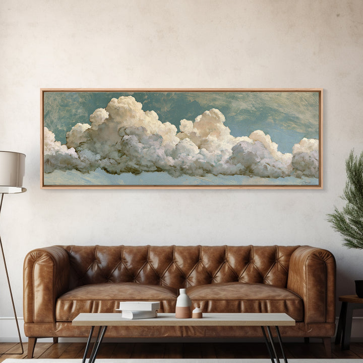 Soft Cloudscape in Cream and Sage Framed Canvas Print, Spa Art, Esthetician Decor, Spa Decor, Fine Art, Serenity, Room Decor, SPA-3x1-77