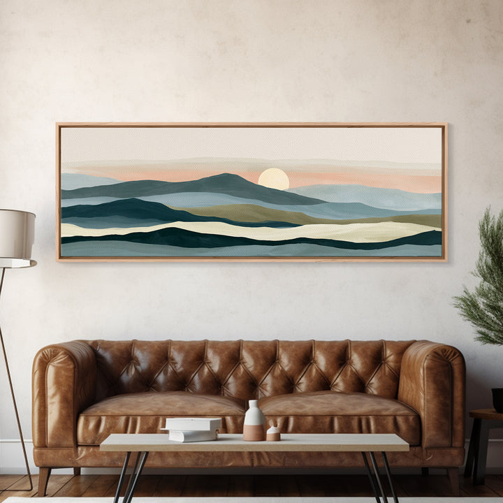 Coastal Horizon in Muted Spa Blues Canvas Print, Spa Art, Esthetician Decor, Spa Decor, Oil Painting, Serenity, Room Decor, SPA-3x1-98