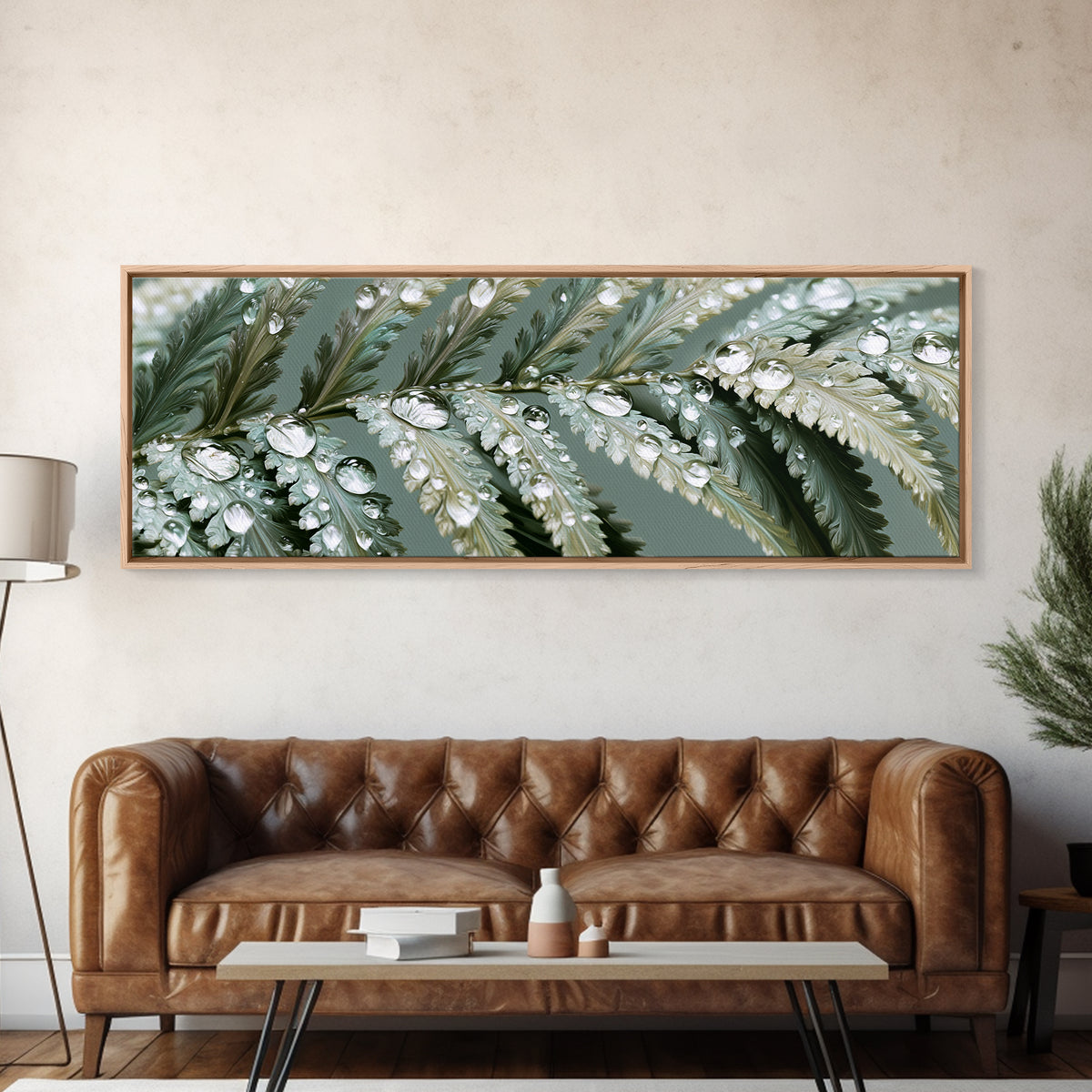 Fern Leaf Closeup Framed Canvas Print, Spa Art, Botanical Art, Spa Decor, Oil Painting, Serenity, Fashion Wall Art, SPA-3x1-99