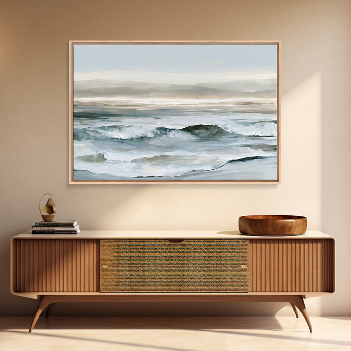 Coastal Horizon in Muted Spa Blues Framed Canvas Print, Spa Art, Spa, Spa Decor, Oil Painting, Serenity, Teen Girl Room Decor, SPA-3x2-14