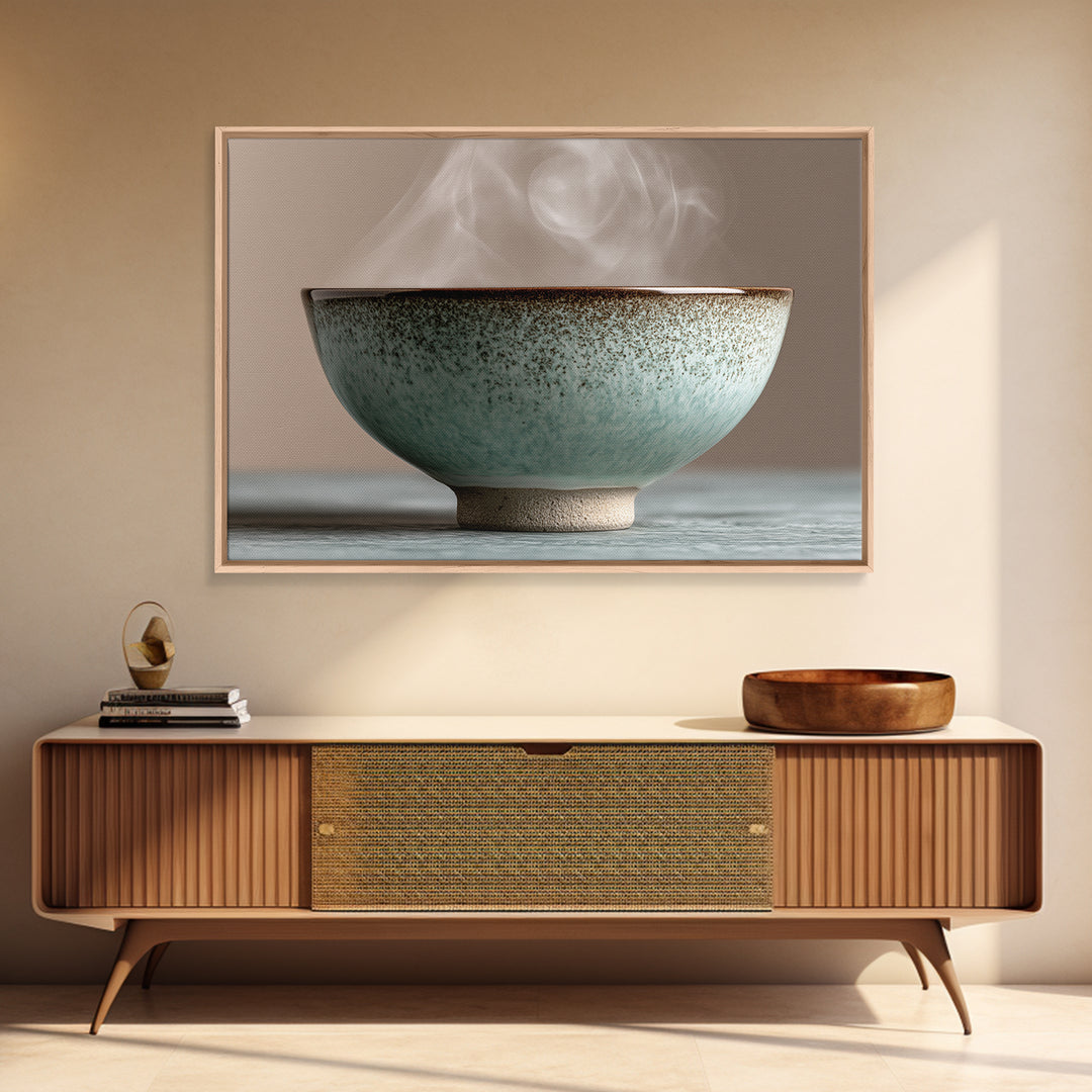 Tea Bowl and Steam Still Life Framed Canvas Print, Spa Art, Travel Poster, Spa Decor, Fine Art, Serenity, Salon Decor, SPA-3x2-2