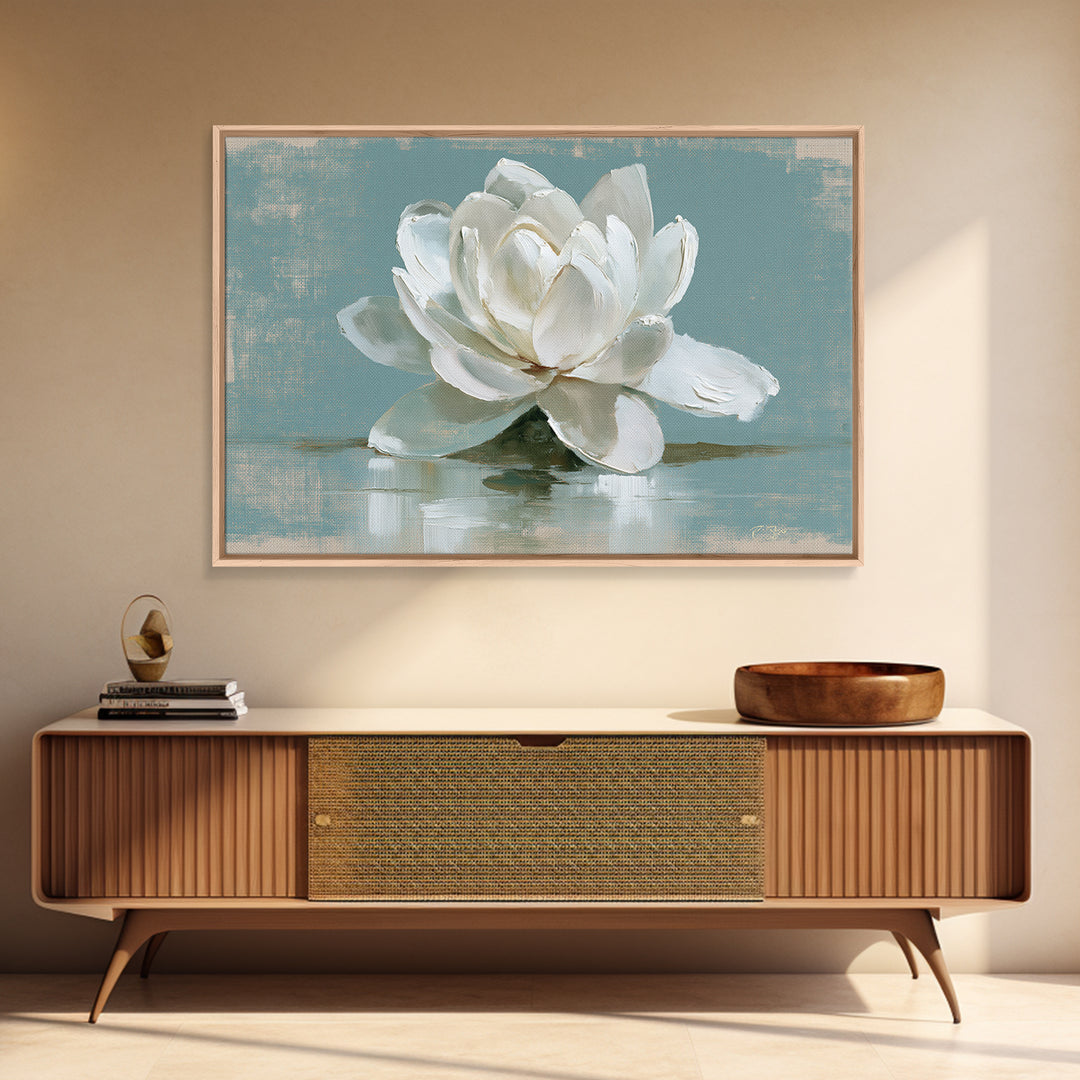Single White Flower on Linen Ground Canvas Print, Spa Art, Teen Girl Room Decor, Spa Decor, Fine Art, Serenity, Luxury Decor, SPA-3x2-21