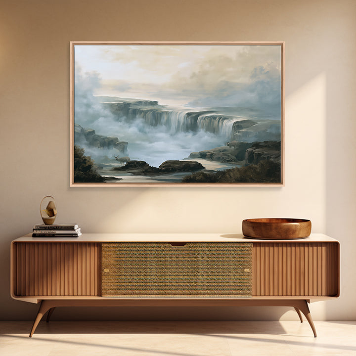 Serene Waterfall with Mist Canvas Print, Spa Art, Abstract Print, Spa Decor, Oil Painting, Serenity, Esthetician Decor, SPA-3x2-22