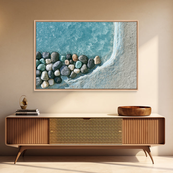 Blue Lagoon Water Seen from Above Framed Canvas Print, Spa Art, Teen Girl Room Decor, Spa Decor, Serenity, Luxury Decor, SPA-3x2-24