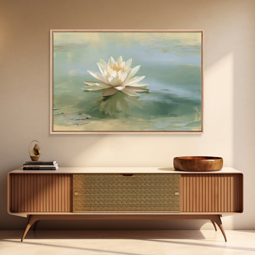 Lotus Flower Floating on Still Pond Canvas Print, Spa Art, Esthetician Decor, Spa Decor, Oil Painting, Serenity, Room Decor, SPA-3x2-32