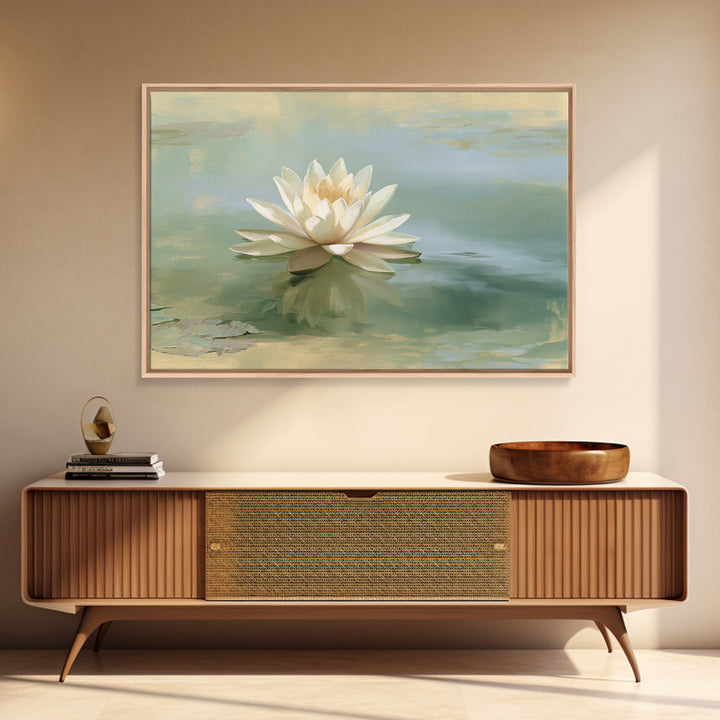 Lotus Flower Floating on Still Pond Canvas Print, Spa Art, Esthetician Decor, Spa Decor, Oil Painting, Serenity, Room Decor, SPA-3x2-32
