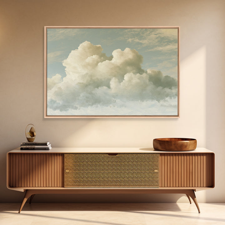 Soft Cloudscape in Cream and Sage Framed Canvas Print, Spa Art, Wildlife Wall Art, Spa Decor, Watercolor Art, Serenity, SPA-3x2-41
