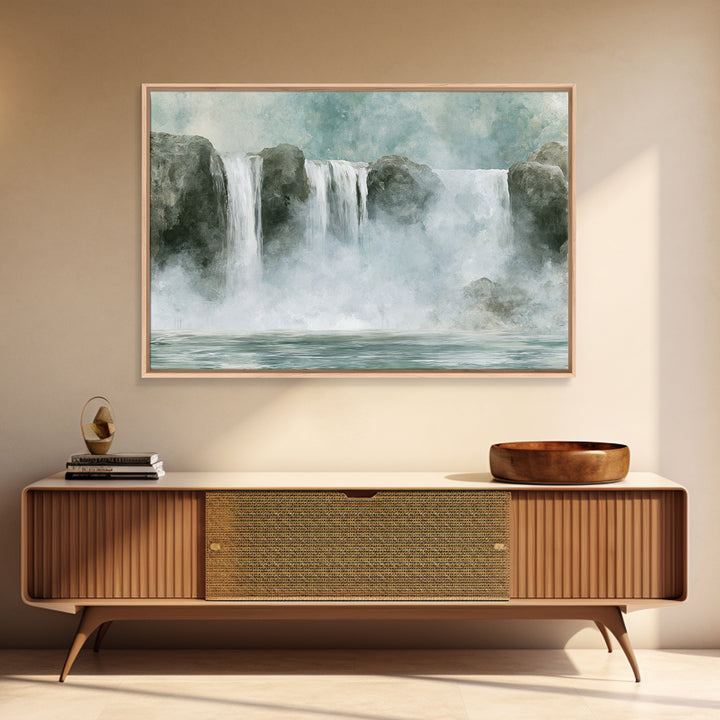 Serene Waterfall with Mist Framed Canvas Print, Spa Art, Fashion Wall Art, Spa Decor, Fine Art, Serenity, Modern Decor, SPA-3x2-46
