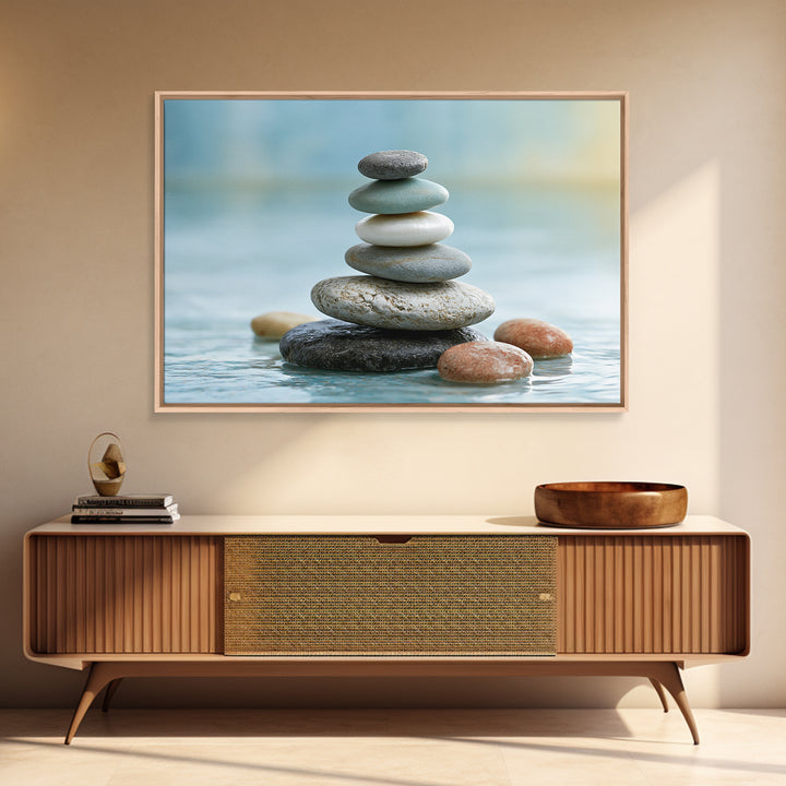 Stacked Stones Beside Calm Water Canvas Print, Spa Art, Modern Decor, Spa Decor, Fine Art, Serenity, Wall Decor, SPA-3x2-53