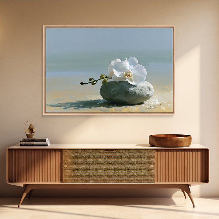 White Orchid on Smooth Gray Stone Canvas Print, Spa Art, Salon Decor, Spa Decor, Fine Art, Serenity, Statement Artwork, SPA-3x2-54