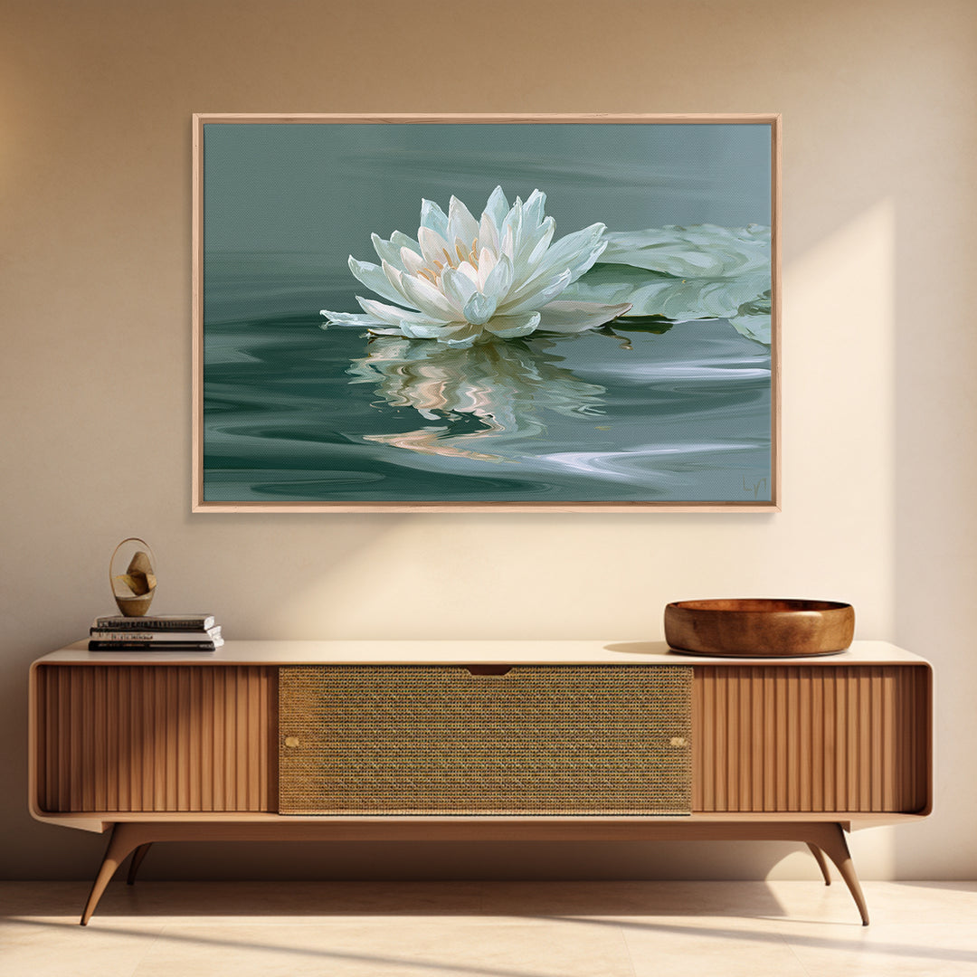 Lotus Flower Floating on Still Pond Canvas Print, Spa Art, Art Print, Spa Decor, Watercolor Art, Serenity, Botanical Art, SPA-3x2-56