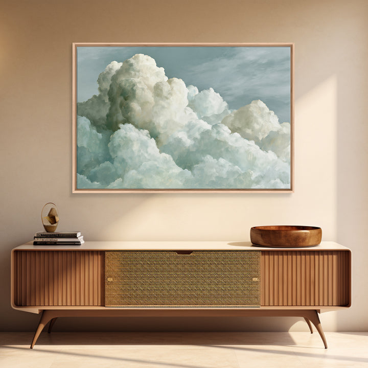Soft Cloudscape in Cream and Sage Framed Canvas Print, Spa Art, Wildlife Wall Art, Spa Decor, Watercolor Art, Serenity, SPA-3x2-65