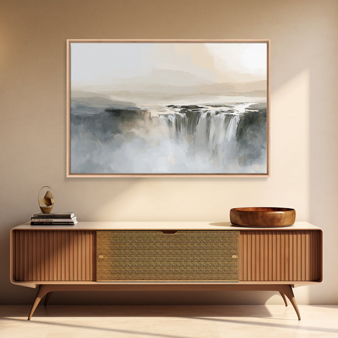 Serene Waterfall with Mist Framed Canvas Print, Spa Art, Fashion Wall Art, Spa Decor, Fine Art, Serenity, Modern Decor, SPA-3x2-70