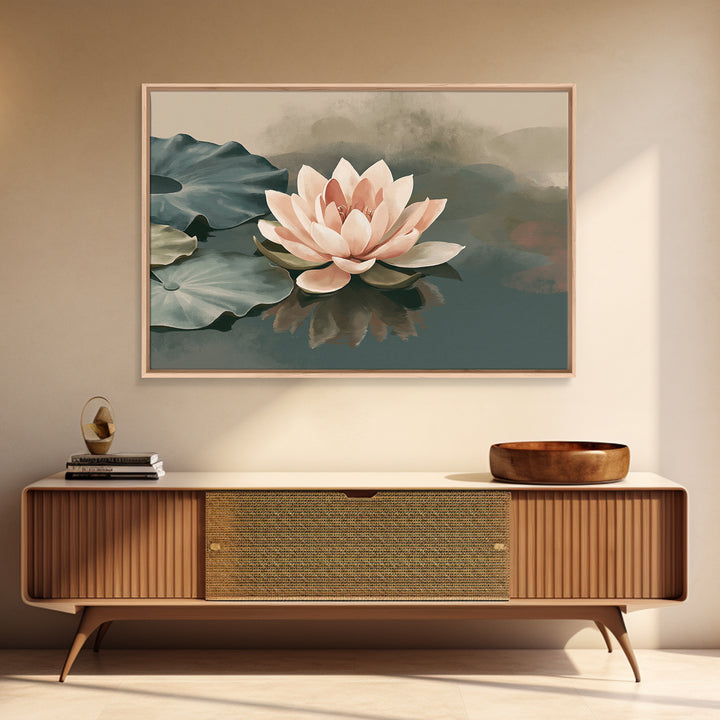 Lotus Flower Floating on Still Pond Framed Canvas Print, Spa Art, Dog Groomer Gifts, Spa Decor, Serenity, Fine Art Print, SPA-3x2-8