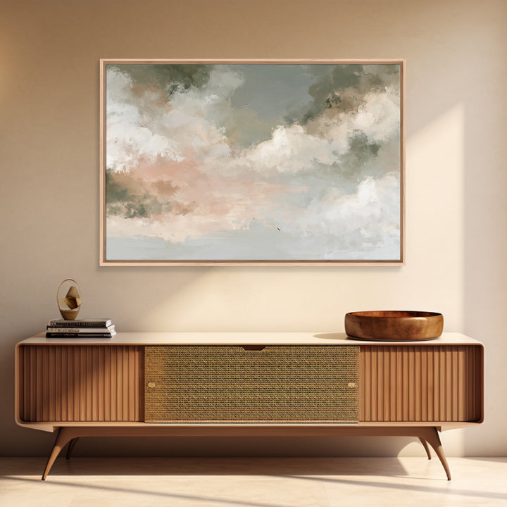 Soft Cloudscape in Cream and Sage Canvas Print, Spa Art, Boho Decor, Spa Decor, Oil Painting, Serenity, Printable Art, SPA-3x2-89