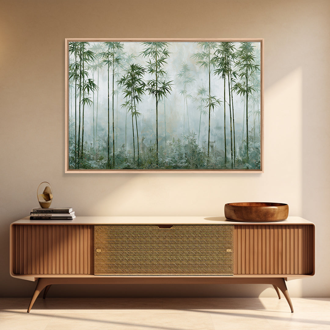 Misty Bamboo Forest Framed Canvas Print, Spa Art, Salon Decor, Spa Decor, Oil Painting, Serenity, Statement Artwork, Boho Decor, SPA-3x2-9