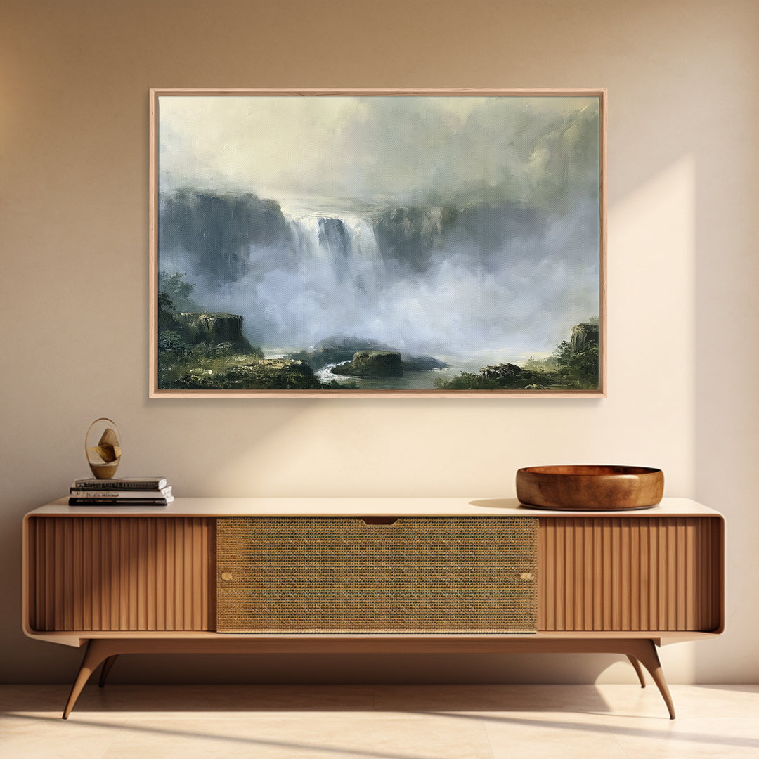 Serene Waterfall with Mist Canvas Print, Spa Art, Dog Canvas, Spa Decor, Abstract Art, Serenity, Art Print, Room Decor, SPA-3x2-94
