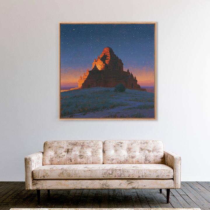 Ancient Temple Silhouette Canvas Print, Spiritual Art, Abstract Wall Art, Living Room Decor, Watercolor Art, Spirit, SPI-1x1-19