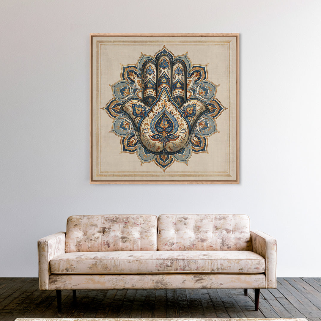 Protective Hand Motif Framed Canvas Print, Spiritual Art, Neutral Decor, Living Room Decor, Fine Art, Spirit, Wall Decor, SPI-1x1-71