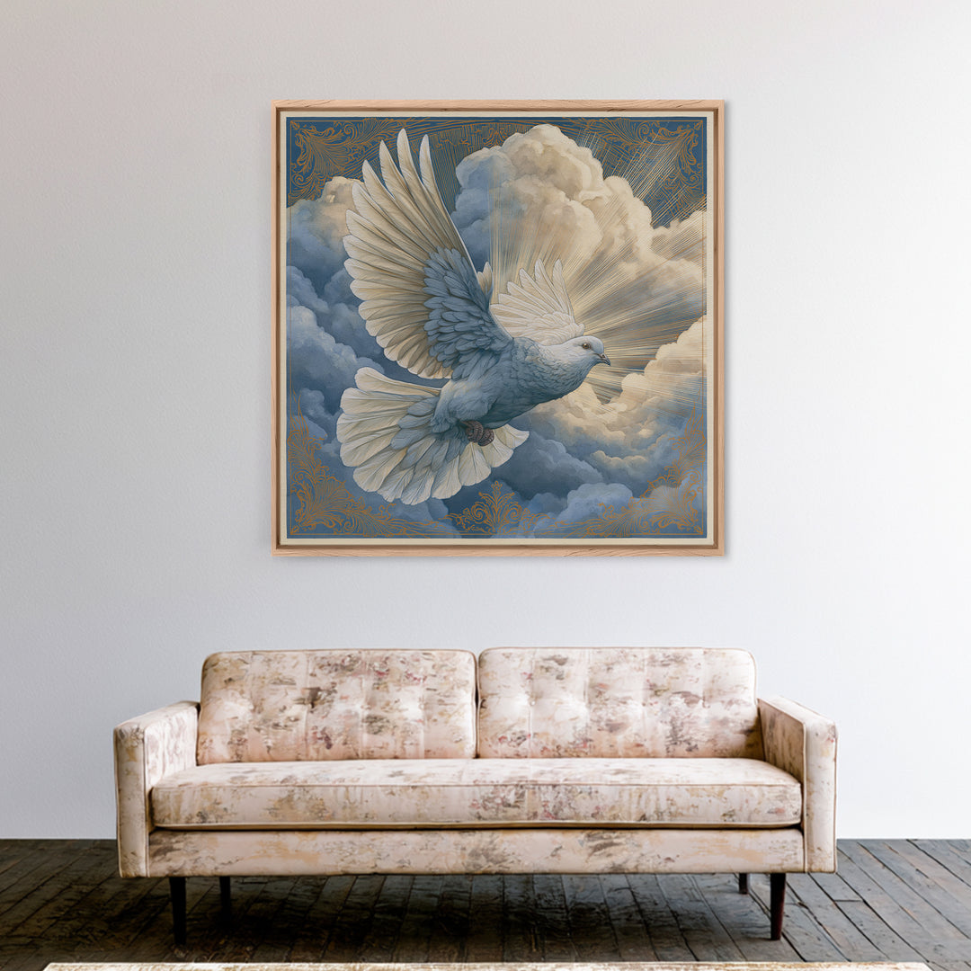Dove Flying Through Radiant Clouds Canvas Print, Spiritual Art, Canvas Wall Art, Living Room Decor, Fine Art, Spirit, SPI-1x1-77