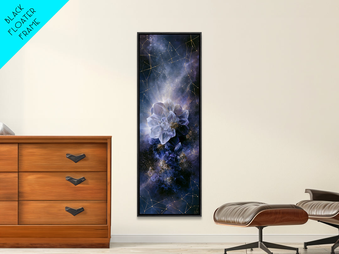 Crystal Cluster with Moonlight Reflections Canvas Print, Spiritual Art, Wall Art, Living Room Decor, Watercolor Art, Spirit, SPI-1x3-1