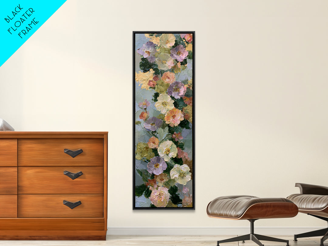 Serene Face with Closed Eyes and Flowers Framed Canvas Print, Spiritual Art, Boho Wall Art, Living Room Decor, Oil Painting, SPI-1x3-24