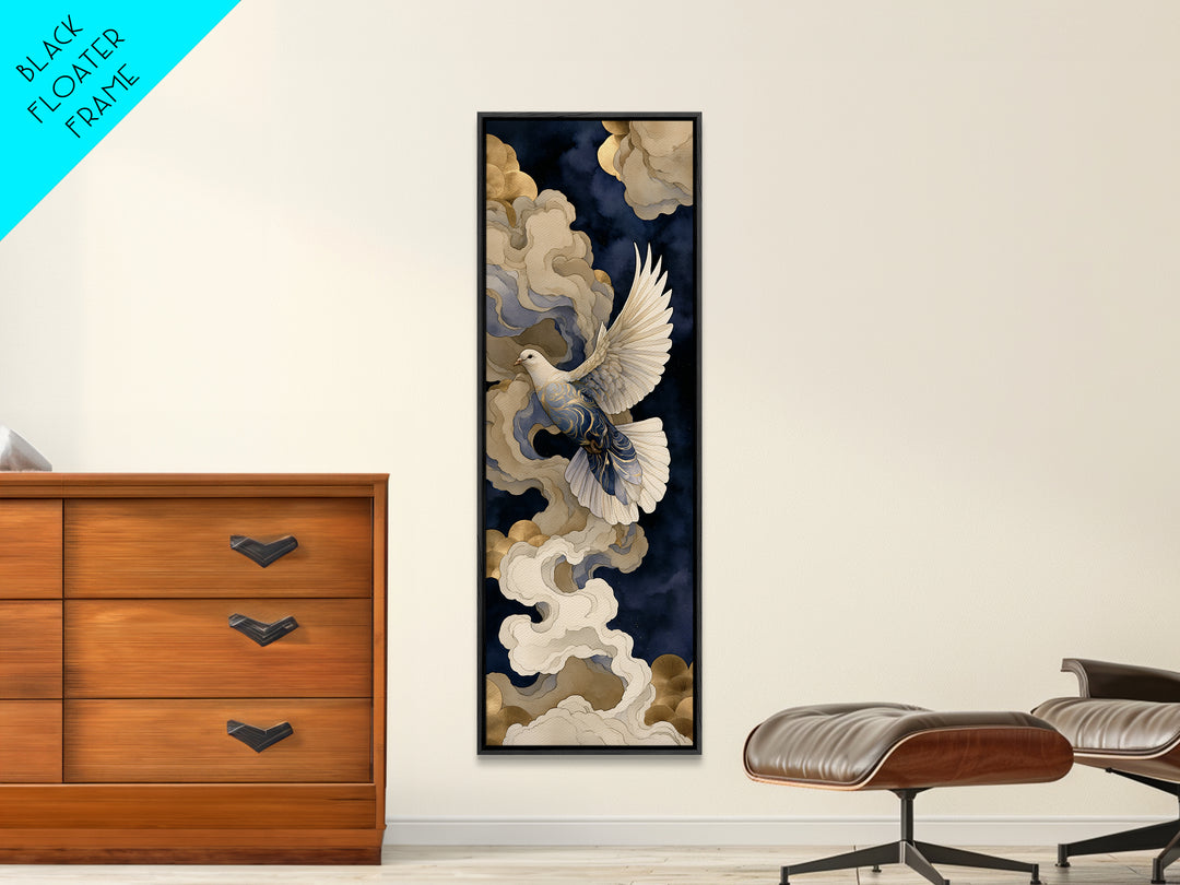 Dove Flying Through Radiant Clouds Canvas Print, Spiritual Art, Boho Wall Art, Living Room Decor, Spirit, Modern Decor, SPI-1x3-65