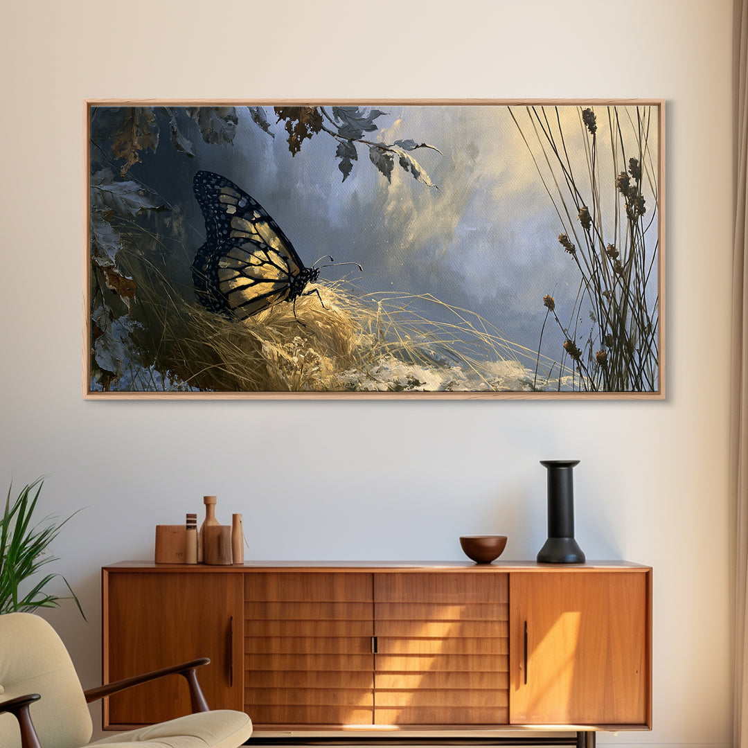 Butterfly Transformation Scene Framed Canvas Print, Spiritual Art, Trendy Wall Art, Living Room Decor, Fine Art, Spirit, SPI-2x1-11