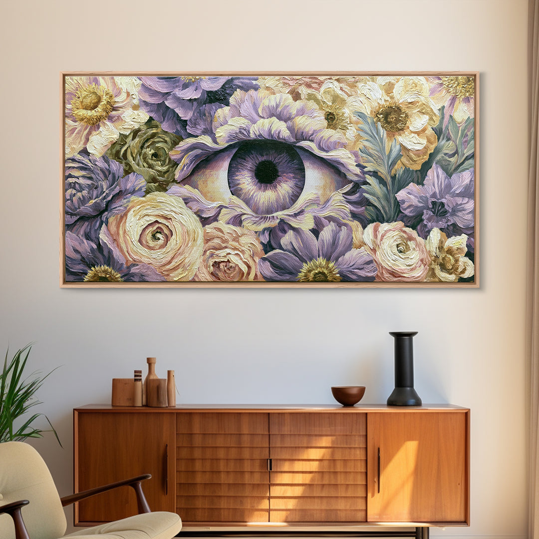 Third Eye Symbol Surrounded by Flowers Canvas Print, Spiritual Art, Art Prints, Living Room Decor, Spirit, Abstract Wall Art, SPI-2x1-2