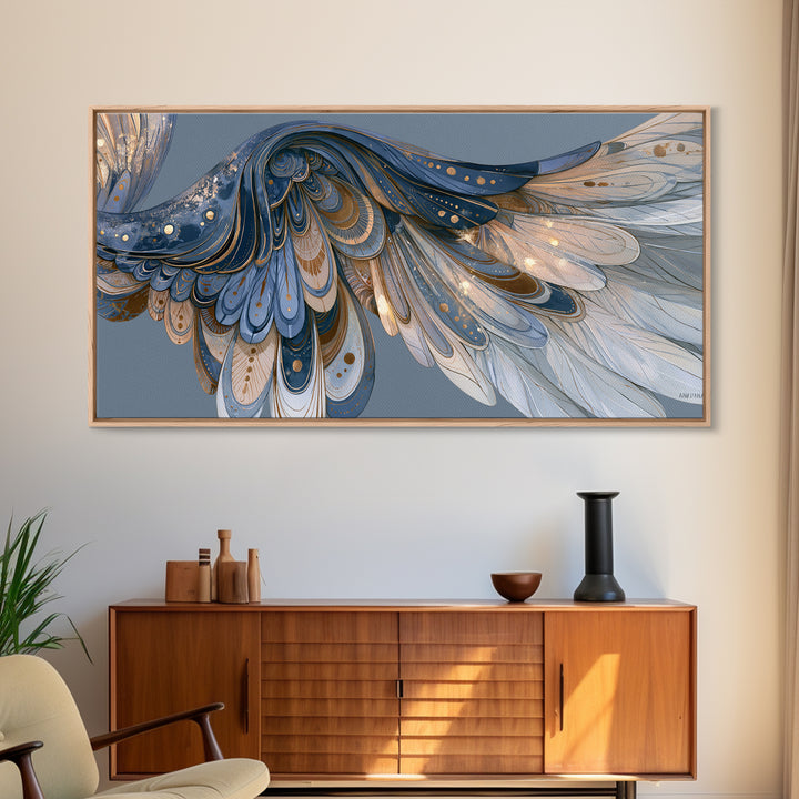 Angel Wings Emerging from Warm Light Canvas Print, Spiritual Art, Boho Wall Art, Living Room Decor, Oil Painting, Spirit, SPI-2x1-21