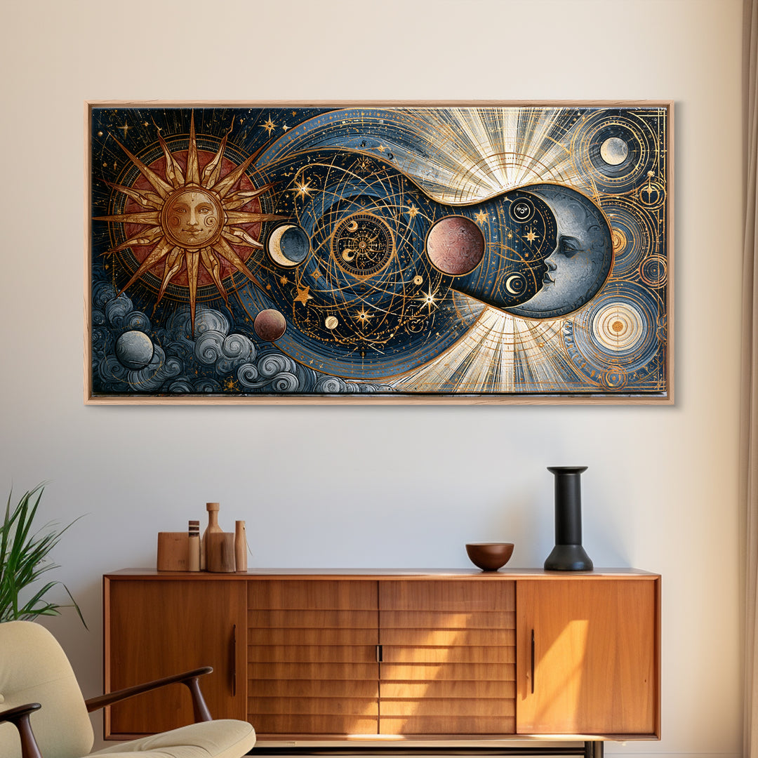 Sun and Moon Spiritual Balance Composition Canvas Print, Spiritual Art, Art Prints, Living Room Decor, Fine Art, Spirit, SPI-2x1-52