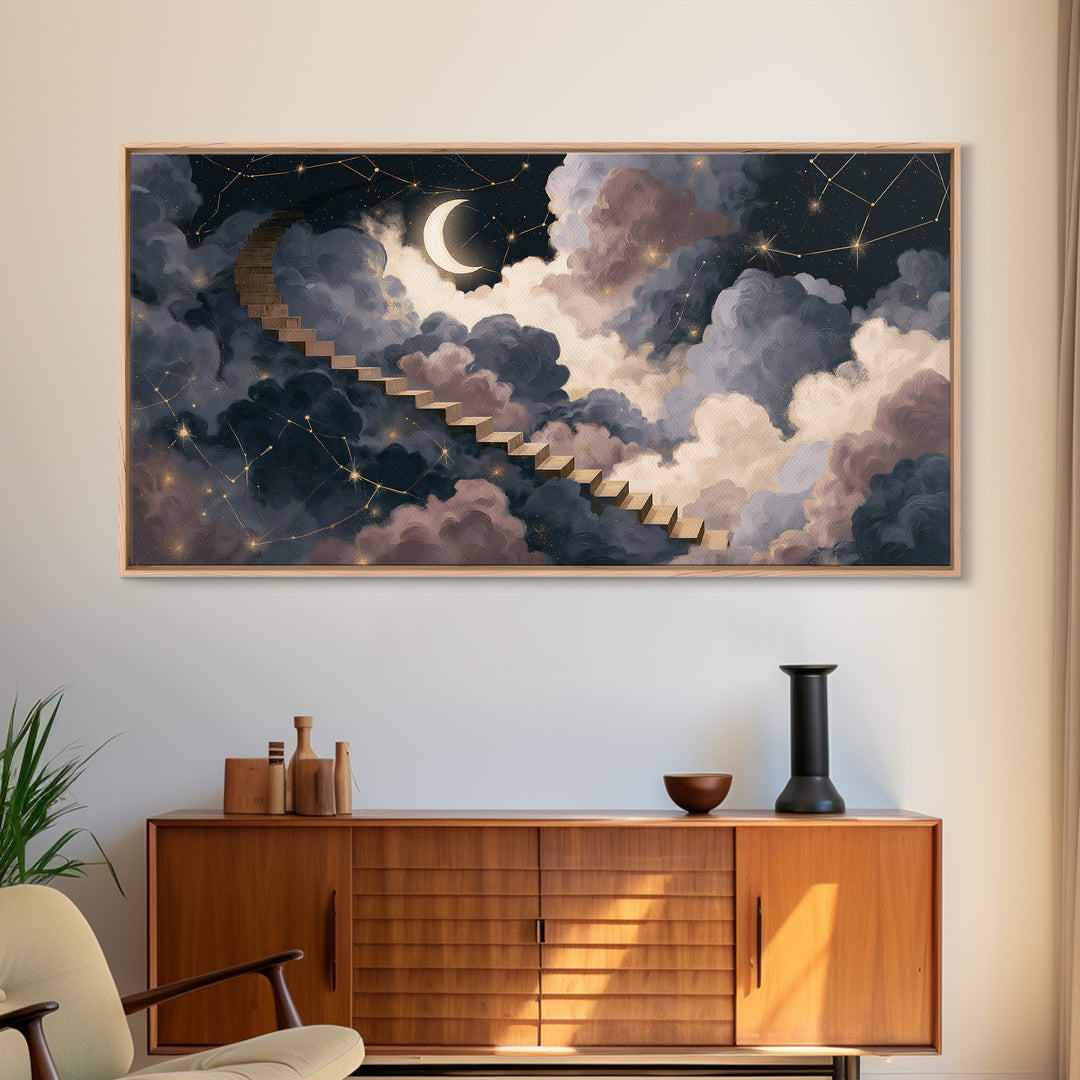 Celestial Staircase Through Clouds Canvas Print, Spiritual Art, Trendy Wall Art, Living Room Decor, Fine Art, Spirit, SPI-2x1-61