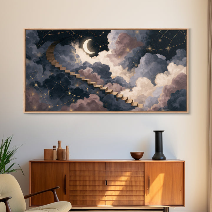 Celestial Staircase Through Clouds Canvas Print, Spiritual Art, Trendy Wall Art, Living Room Decor, Fine Art, Spirit, SPI-2x1-61